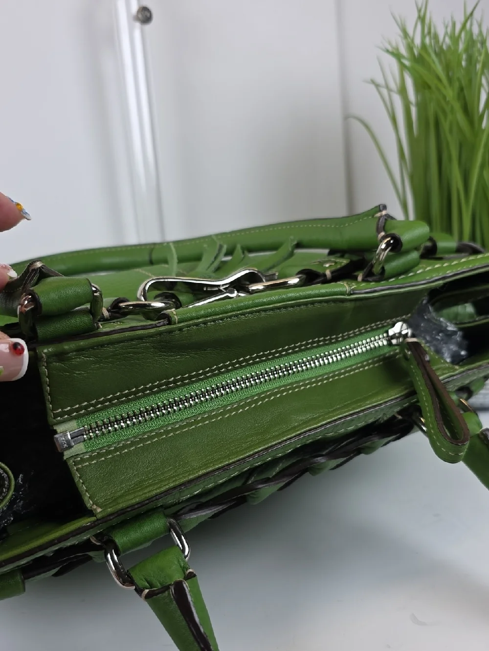 Coach Hampton Green Pebbled Leather Tote Shoulder Satchel Bag